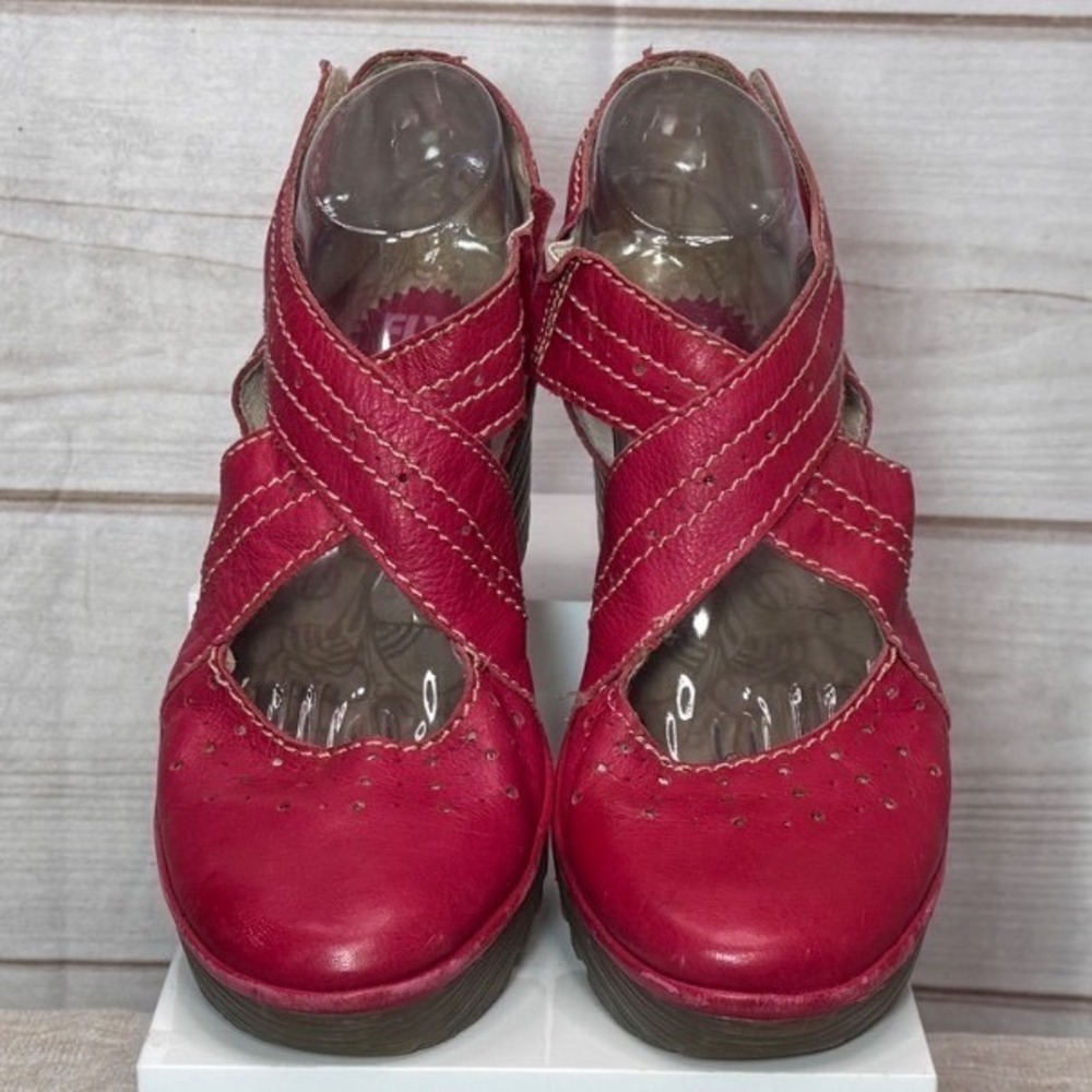 Fly London Yaffa Red Leather Wedge Sandals P500438004 Size 42